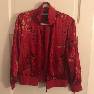 Vintage Red Asian inspired REAL SILK bomber jacket
